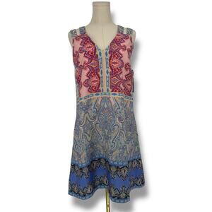 Y2K Vintage Nicole Miller Studio Printed Boho Mini Dress Size 4 Spring Preppy